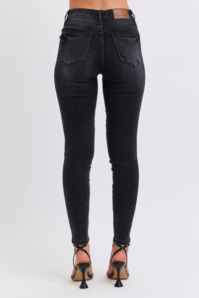 Judy Blue Mid Rise Tummy Control Black Skinny Denim Jeans 88878-Jeans-Sunshine and Wine Boutique