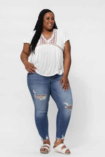 Judy Blue High Waist Destroyed Relaxed Fit Denim Jeans 82306-Jeans-Sunshine and Wine Boutique