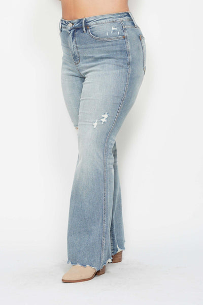 Judy Blue Mid Rise Tummy Control Destroy Flare Denim 88594-Jeans-Sunshine and Wine Boutique