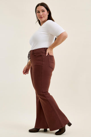 Judy Blue High Waist Cocoa Brown Lace Up Jaqueline Flare Denim Jeans 881179