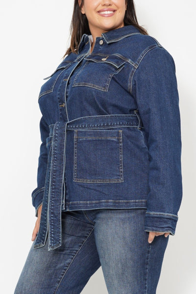 Judy Blue Mid Length Denim Utility Side Slit Jacket 7876-Jeans-Sunshine and Wine Boutique