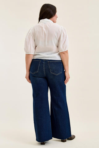 Judy Blue High Waist Adjustable Waistband Tabs Raw Hem Retro Wide Leg Denim Jeans 881114