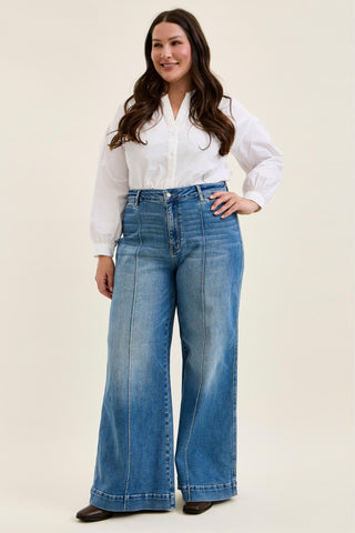 Judy Blue High Waist Liza Palazzo Shield Pocket Denim Jeans 881160 - 3 Inseam Options