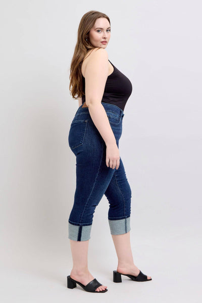 Judy Blue High Waist Double Button Capri Denim Jeans 72118-Jeans-Sunshine and Wine Boutique
