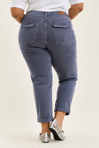 Judy Blue High Waist Aurora Weekender Garment Dyed Vintage Indigo Cuffed Slim Straight Jogger Denim Jeans 881194