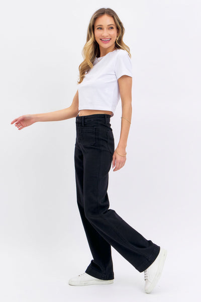 Judy Blue High Waist Black Pocket Straight Denim 88827-Jeans-Sunshine and Wine Boutique