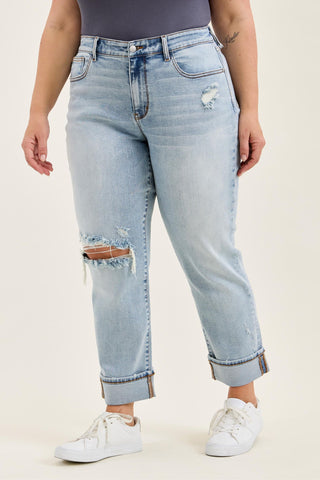 Judy Blue Mid Rise Bandana Loop Boyfriend Denim Jeans 82723