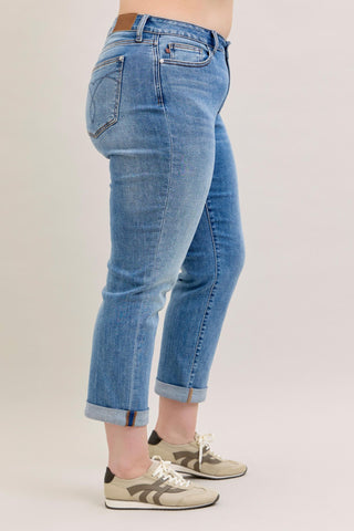 Judy Blue Mid Rise Boyfriend Denim Jeans 82703