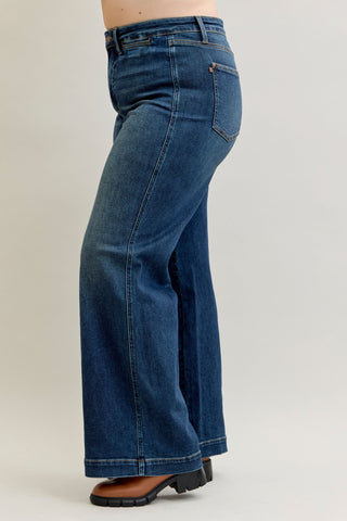 Judy Blue High Waist Front Welt Pockets Retro Wide Leg Denim Jeans 881023