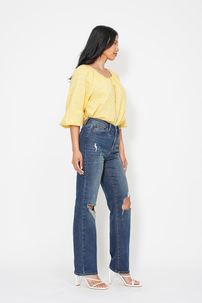 Judy Blue High Waist Knee Ripped Dad Denim 88680-Jeans-Sunshine and Wine Boutique