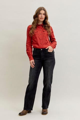 Judy Blue Mid Rise Western Seam Detail Black Straight Denim Jeans 881050