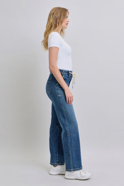 Judy Blue High Waist Drawstring Wide Leg Denim Jeans 88856-Jeans-Sunshine and Wine Boutique