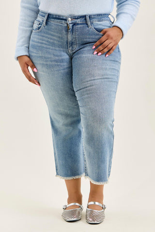 Judy Blue Mid Rise Frayed Hem Kick Flare Denim Jeans 82721