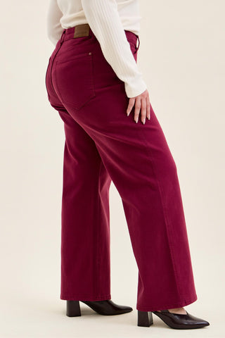 Judy Blue High Waist Tummy Control Boysenberry Retro Wide Leg Denim Jeans 881168