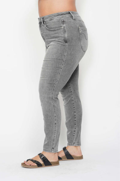 Judy Blue Mid Rise Tummy Control Shield Pockets Skinny Denim Jeans 88862-Jeans-Sunshine and Wine Boutique