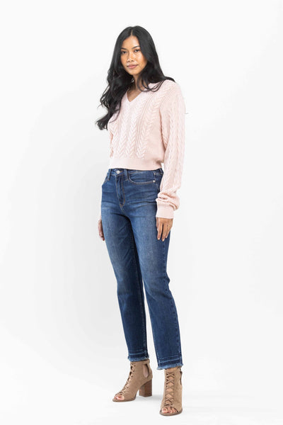 Judy Blue High Waist Release Hem Slim Fit Denim Jeans 88704-Jeans-Sunshine and Wine Boutique