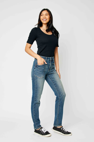 Judy Blue High Waist Classic Relaxed Denim Jeans 88687-Jeans-Sunshine and Wine Boutique