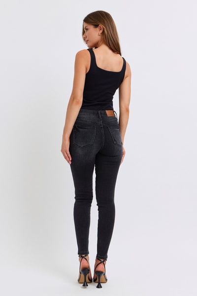 Judy Blue Mid Rise Tummy Control Black Skinny Denim Jeans 88878-Jeans-Sunshine and Wine Boutique