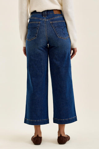 Judy Blue High Waist Tummy Control Deep Indigo Claudia Ankle Wide Leg Denim Jeans 881187