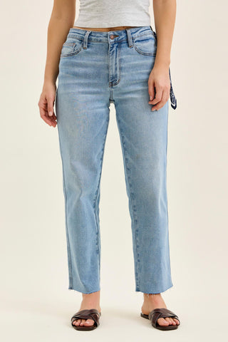 Judy Blue Mid Rise Bandana Loop Ankle Straight Denim Jeans 881120
