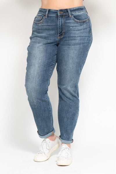 Judy Blue High Waist Bleach Splash Boyfriend Denim 82346-Jeans-Sunshine and Wine Boutique