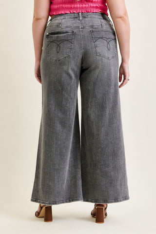 Judy Blue Mid Rise Gray Split Back Yoke Palazzo Denim Jeans 881134
