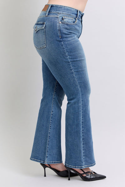 Judy Blue High Waist Double Button Tinted Flare Denim Jeans 82630-Jeans-Sunshine and Wine Boutique