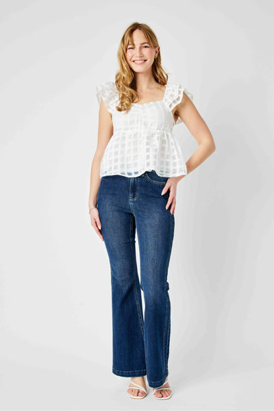 Judy Blue High Waist Angled Side Seam Detail Flare Denim 82538-Jeans-Sunshine and Wine Boutique