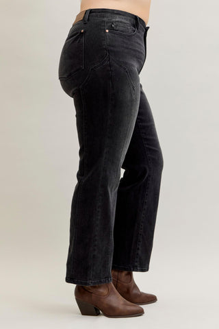 Judy Blue Mid Rise Western Seam Detail Black Straight Denim Jeans 881050