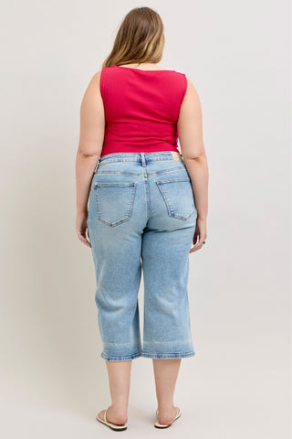 Judy Blue Mid Rise Wide Leg Crop Denim Jeans 881106