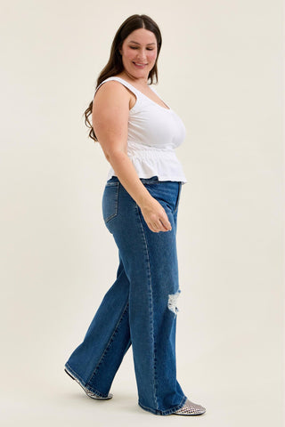 Judy Blue High Waist Rigid Magic Adjustable Tabs Column Straight Denim Jeans 881115