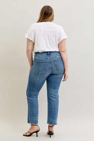 Judy Blue Mid Rise Rigid Magic Button Fly Slim Straight Denim Jeans 881011