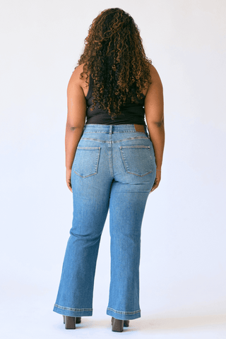 Judy Blue High Waist Tummy Control Double Button Flare Denim Jeans 881018 - Petite