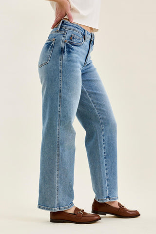 Judy Blue Mid Rise Tummy Control Vintage Wash Straight Denim Jeans 88943 - Petite