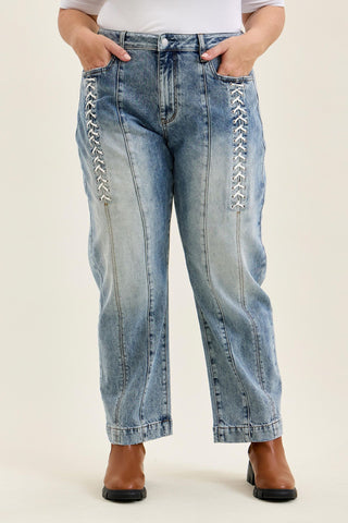 Judy Blue High Waist Rigid Magic Lace Up Marlow Arc Denim Jeans 881175