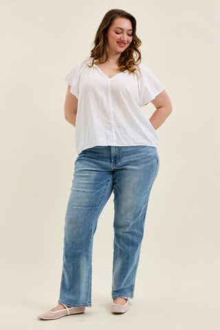 Judy Blue High Waist Tummy Control Contrast Wash Straight Denim Jeans 88794