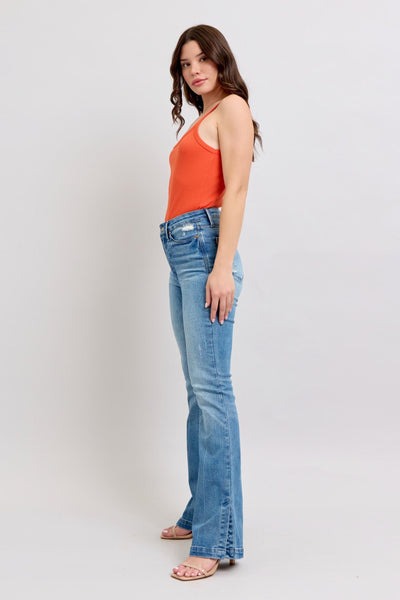 Judy Blue High Waist Tummy Control Vintage Wash Side Slit Slim Bootcut Denim Jeans 88930-Jeans-Sunshine and Wine Boutique