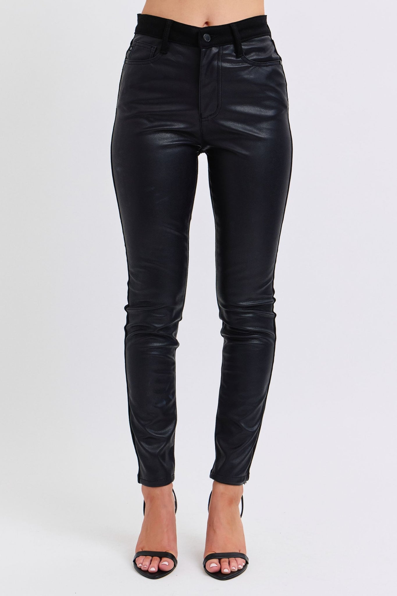 Judy Blue High Waist Faux Leather & Denim Jeans Skinny 88810-Jeans-Sunshine and Wine Boutique