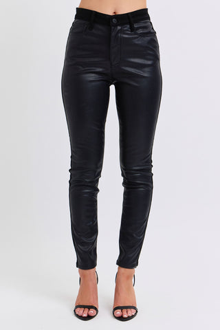 Judy Blue High Waist Faux Leather & Denim Skinny 88810-Jeans-Sunshine and Wine Boutique