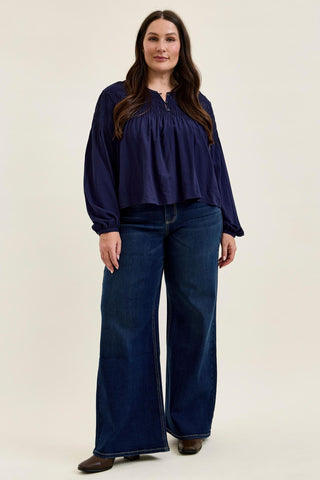 Judy Blue High Waist Lux Dark Twighlight Retro Wide Leg Denim Jeans 82748