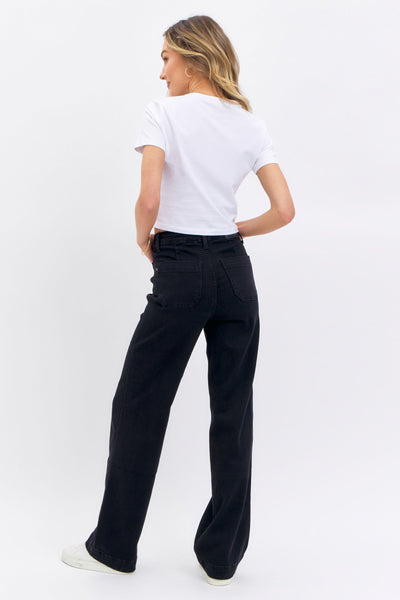 Judy Blue High Waist Black Pocket Straight Denim 88827-Jeans-Sunshine and Wine Boutique