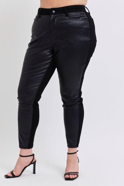 Judy Blue High Waist Faux Leather & Denim Jeans Skinny 88810-Jeans-Sunshine and Wine Boutique