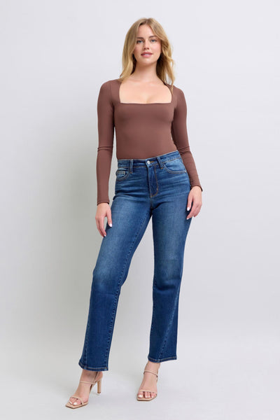 Judy Blue Mid Rise Side Seam Detail Straight Denim Jeans 82629-Jeans-Sunshine and Wine Boutique