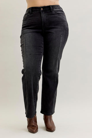 Judy Blue Mid Rise Western Seam Detail Black Straight Denim Jeans 881050