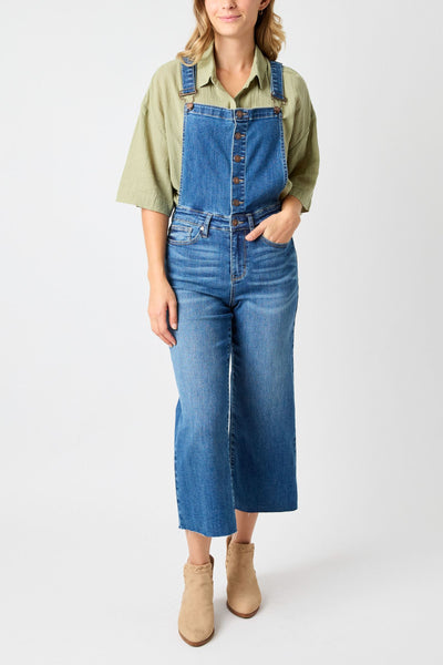 Judy Blue High Waist Wide Leg Crop Overall Denim 88676-Jeans-Sunshine and Wine Boutique