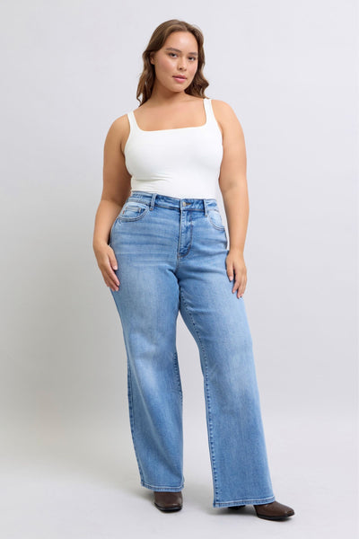 Judy Blue High Waist Vintage Wash Retro Wide Leg Denim Jeans 82625-Jeans-Sunshine and Wine Boutique