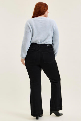 Judy Blue High Waist Tummy Control Black Daisy Bootcut Denim Jeans 881242
