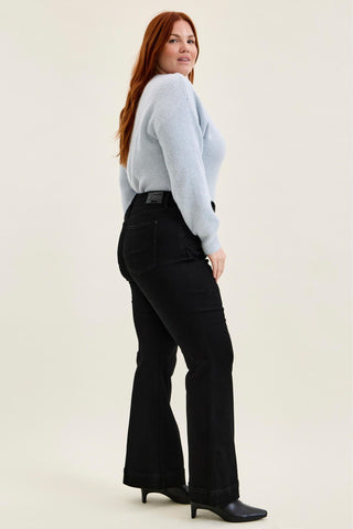 Judy Blue High Waist Tummy Control Black Daisy Bootcut Denim Jeans 881242