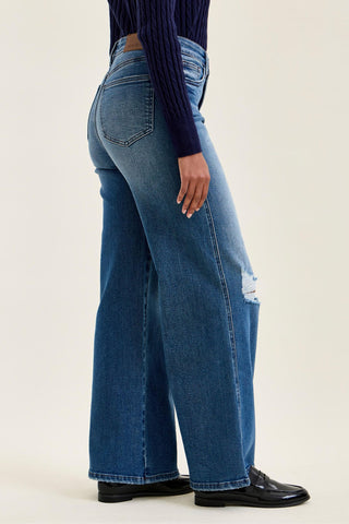 Judy Blue High Waist Tummy Control Leopard Waistband Lux Retro Wide Leg Denim Jeans 881192
