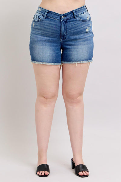 Judy Blue High Waist V Front w/ Shield Pockets Denim Short 15292-Shorts-Sunshine and Wine Boutique